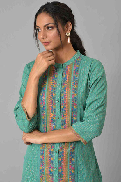 Green Crepe Straight Kurta and Slim Pant Set