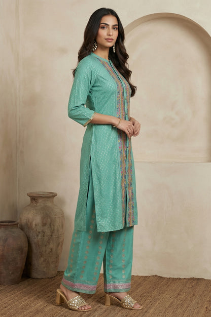 Pop Green Printed Festive Full Placket kurta