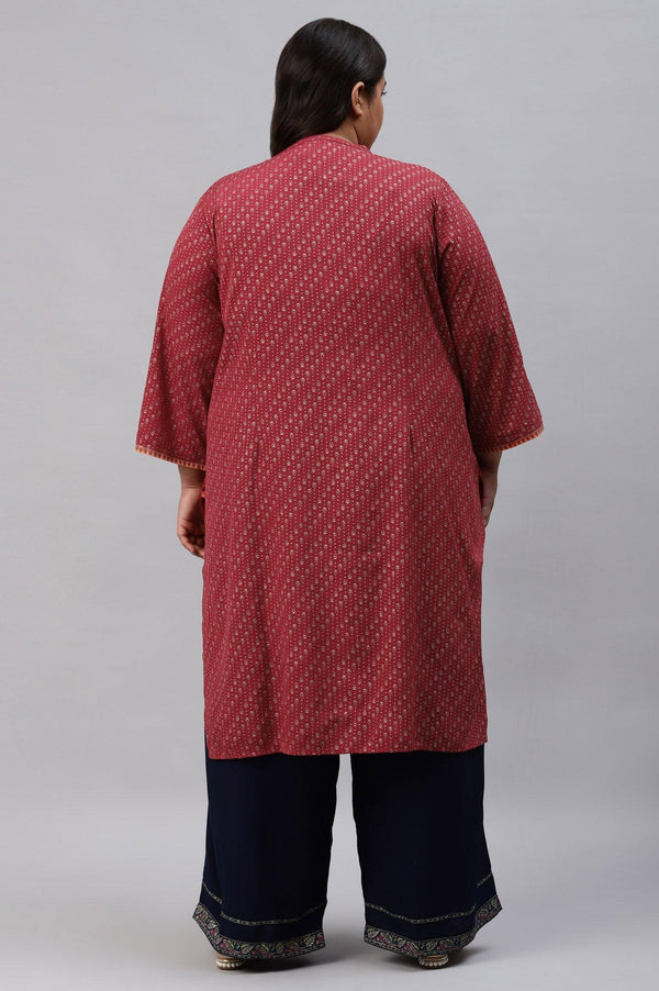 Red Placement Print Festive Plus Size kurta