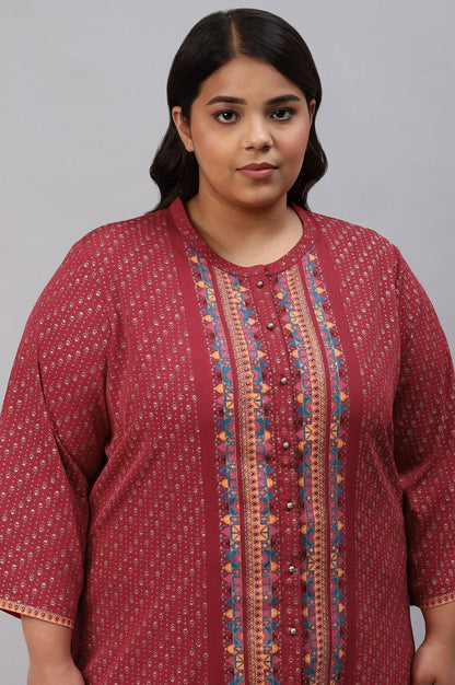 Red Placement Print Festive Plus Size kurta - wforwoman