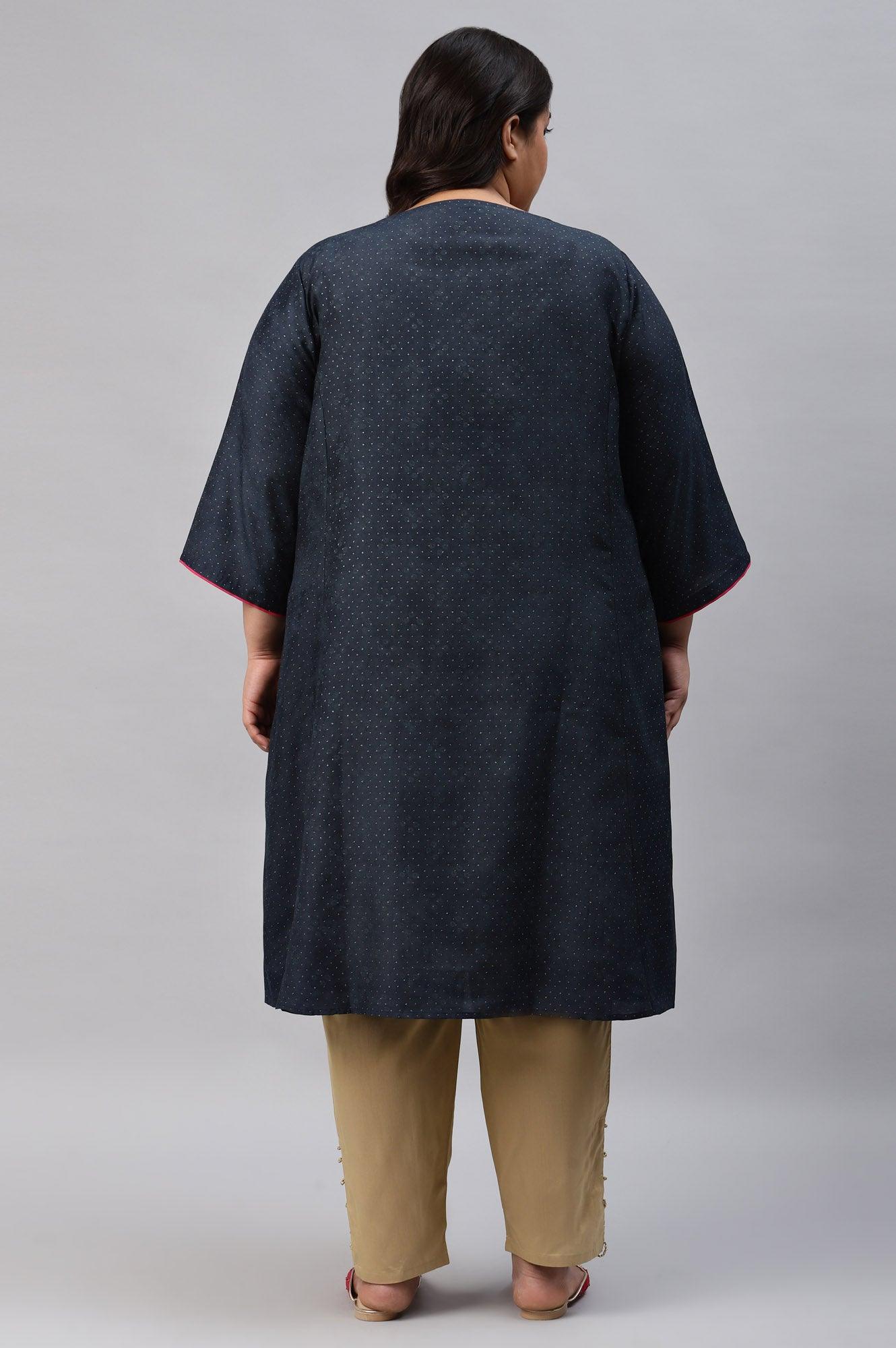 Royal Blue Glitter Printed And Embroidered Plus Size kurta - wforwoman