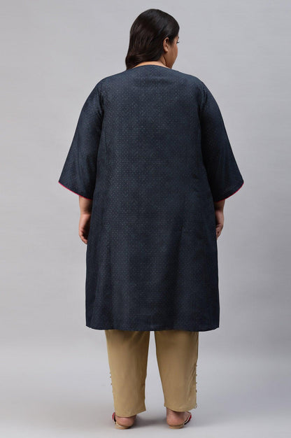 Royal Blue Glitter Printed And Embroidered Plus Size kurta - wforwoman