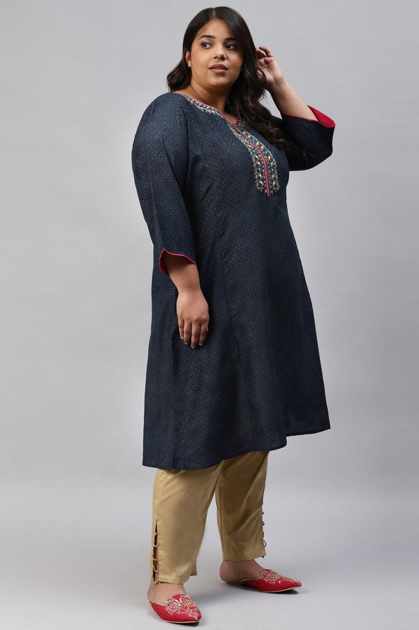 Royal Blue Glitter Printed And Embroidered Plus Size kurta