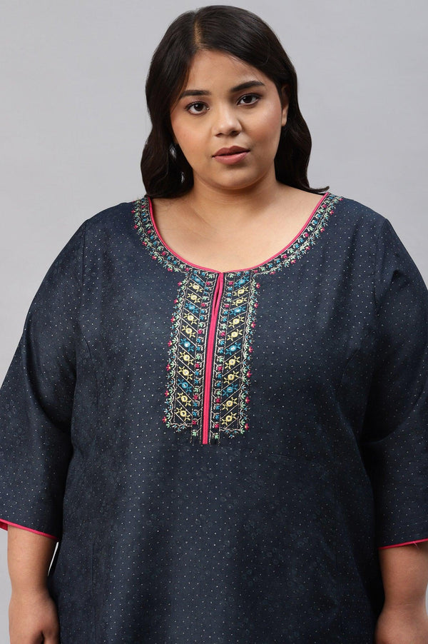 Royal Blue Glitter Printed And Embroidered Plus Size kurta