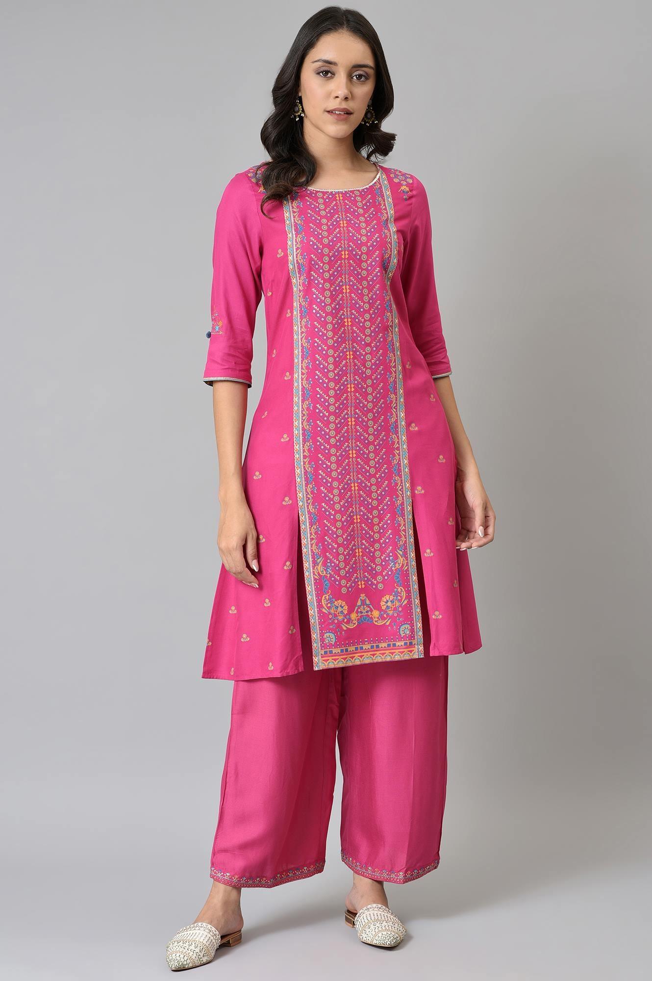 Pink Placement Printed Festive kurta - wforwoman