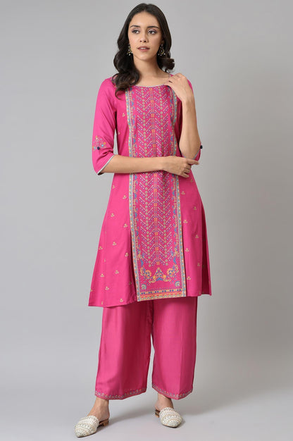 Pink Placement Printed Festive kurta - wforwoman
