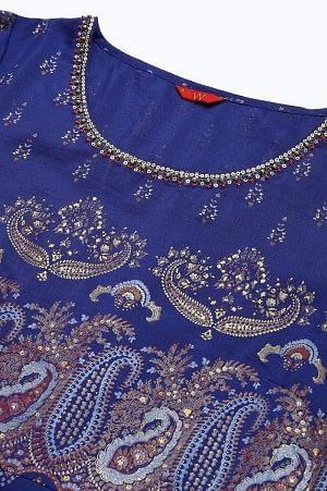 Indigo Paisley Print Flared Festive Dress - wforwoman