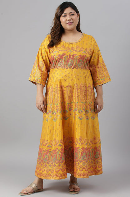 Plus Size Murtard Indie Dress With Embellished Neckline - wforwoman