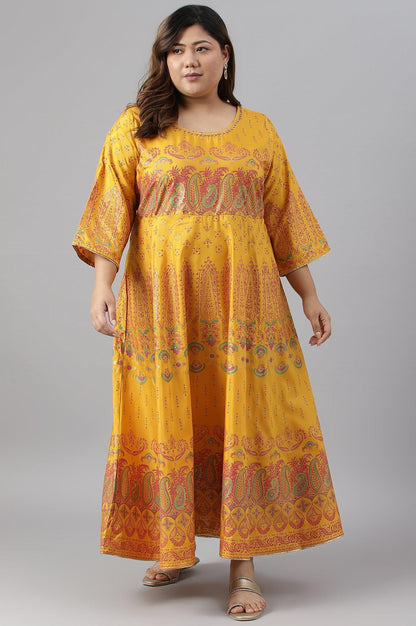 Plus Size Murtard Indie Dress With Embellished Neckline - wforwoman