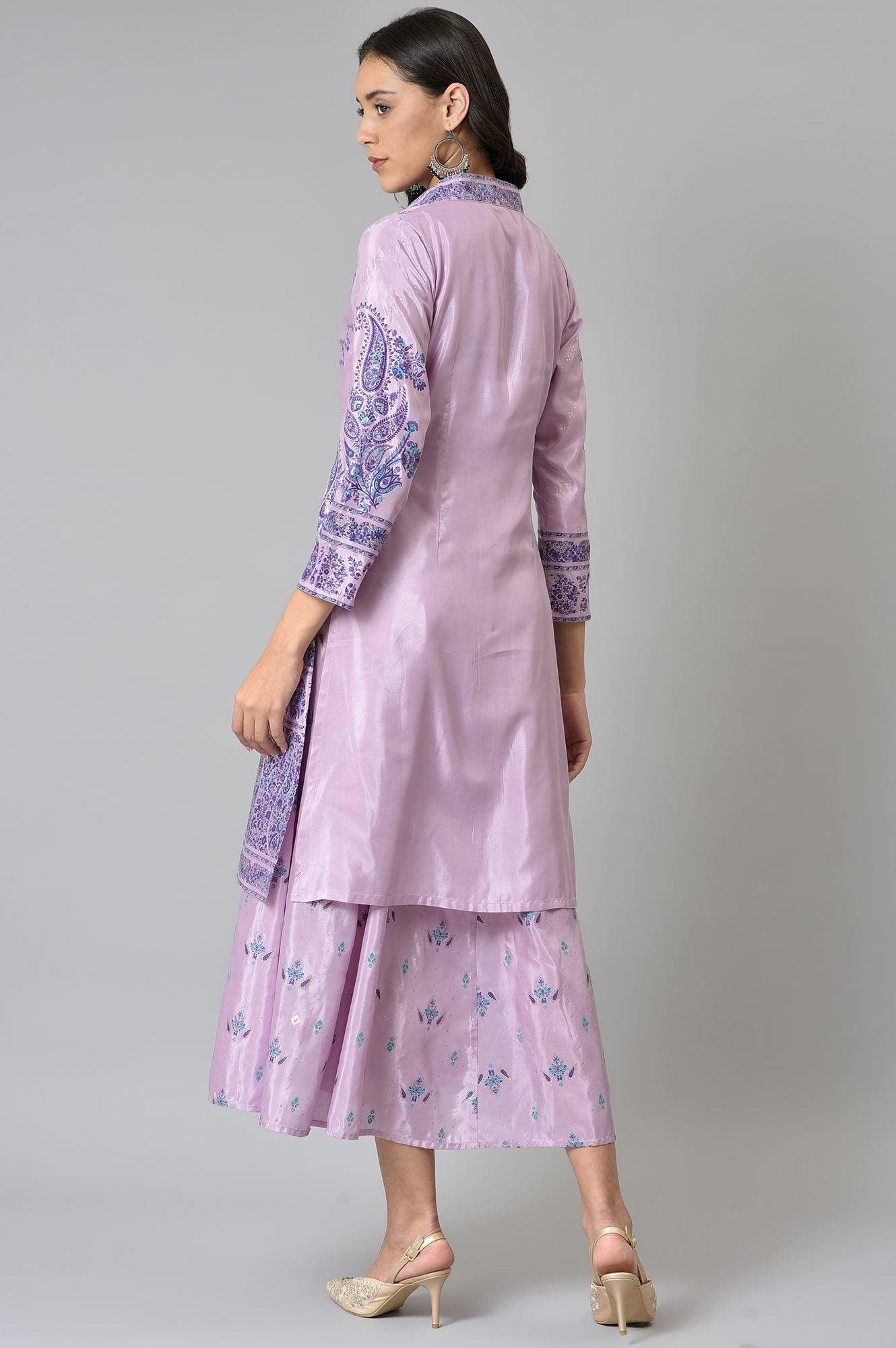 Light Purple Glitter Printed Duo Dress Set - wforwoman