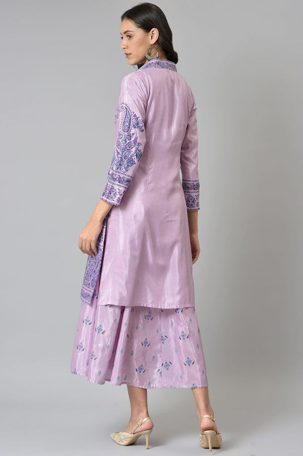 Light Purple Glitter Printed Duo Dress Set