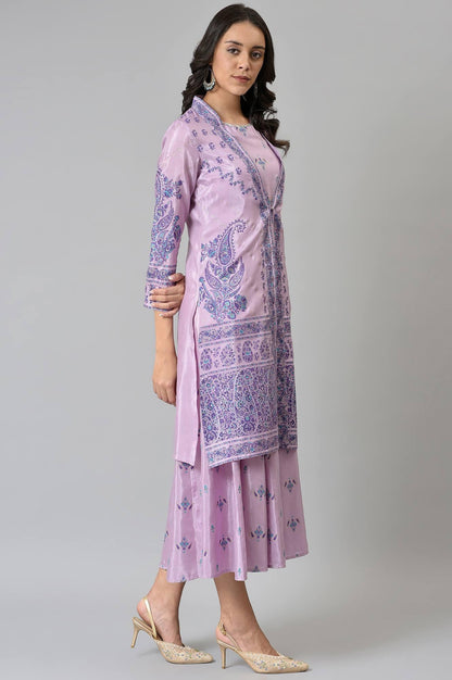 Light Purple Glitter Printed Duo Dress Set - wforwoman