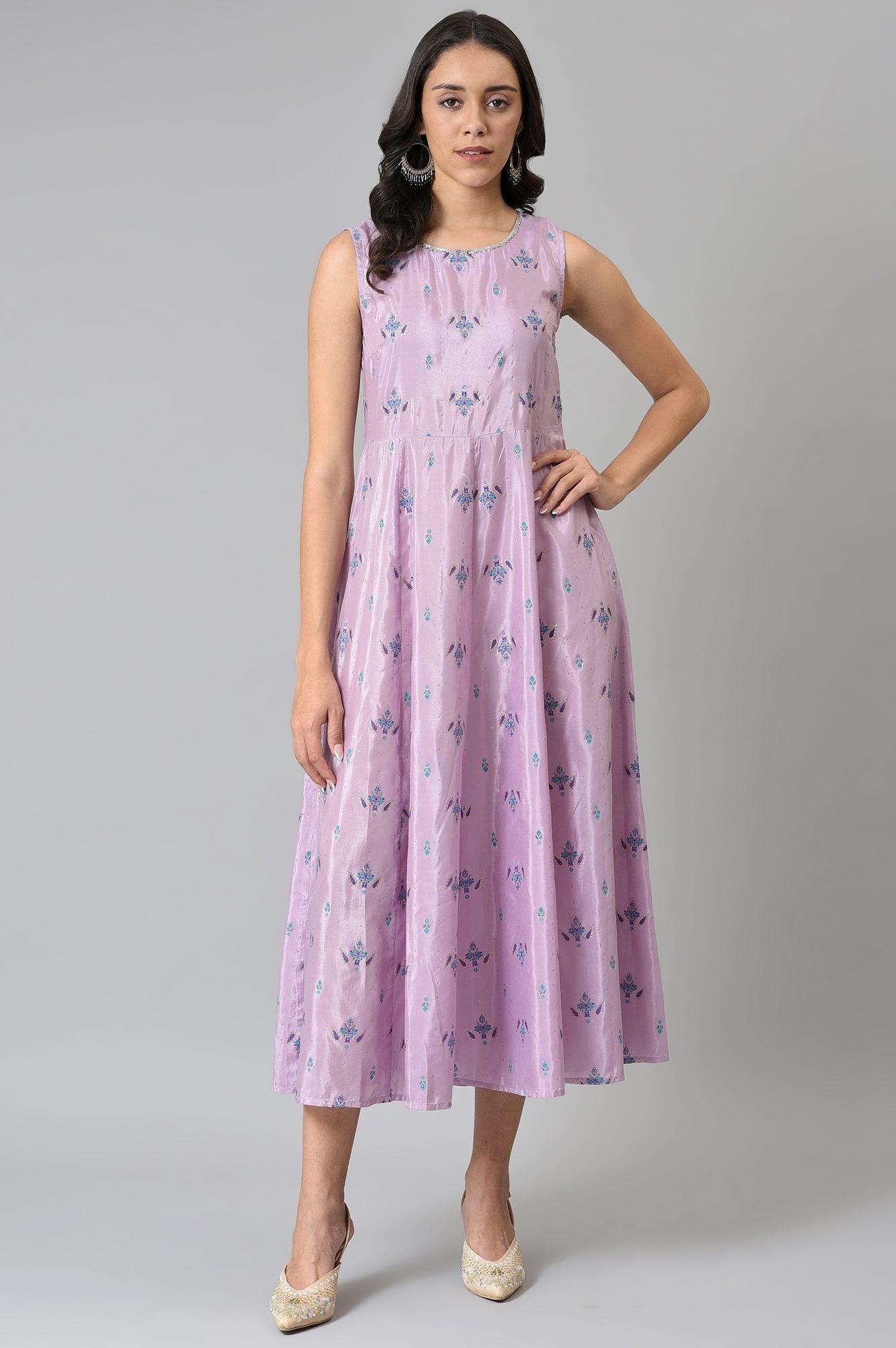 Light Purple Glitter Printed Duo Dress Set - wforwoman