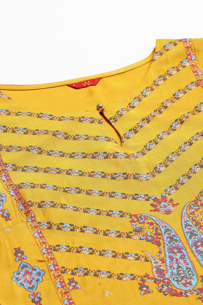 Mustard Glitter Printed Shantung kurta - wforwoman