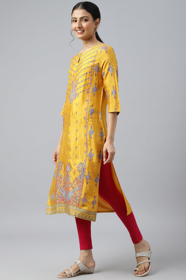 Mustard Glitter Printed Shantung kurta
