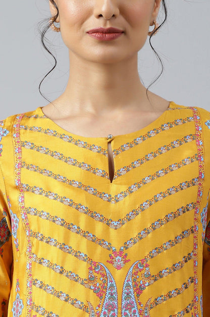 Mustard Glitter Printed Shantung kurta - wforwoman