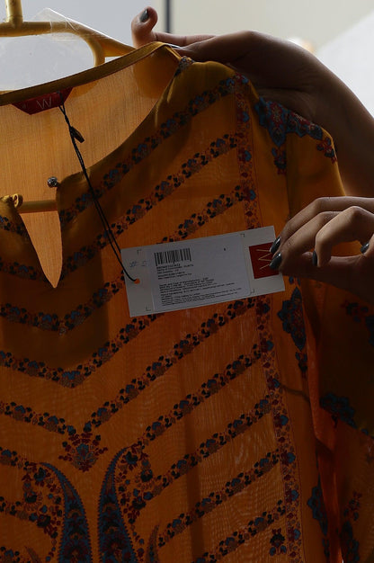 Mustard Glitter Printed Shantung kurta - wforwoman