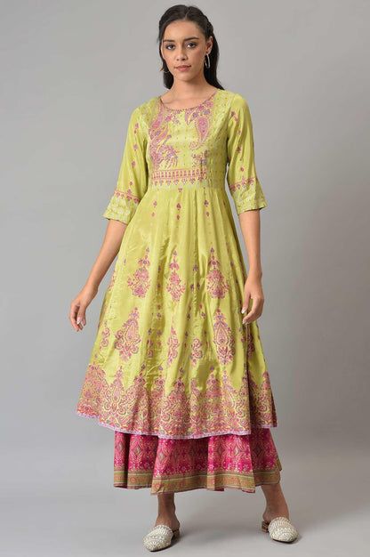Green Floral Printed And Embellished Festive kurta - wforwoman