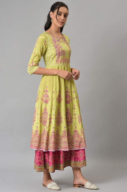 Green Floral Printed And Embellished Festive kurta - wforwoman