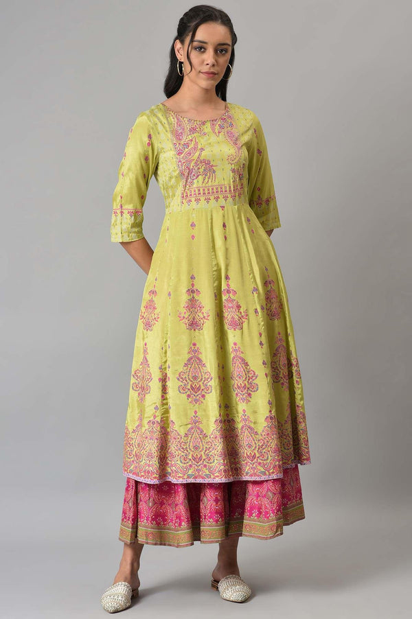 Green Floral Printed And Embellished Festive kurta