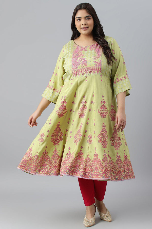 Green Floral Printed And Embellished Festive Plus Size kurta