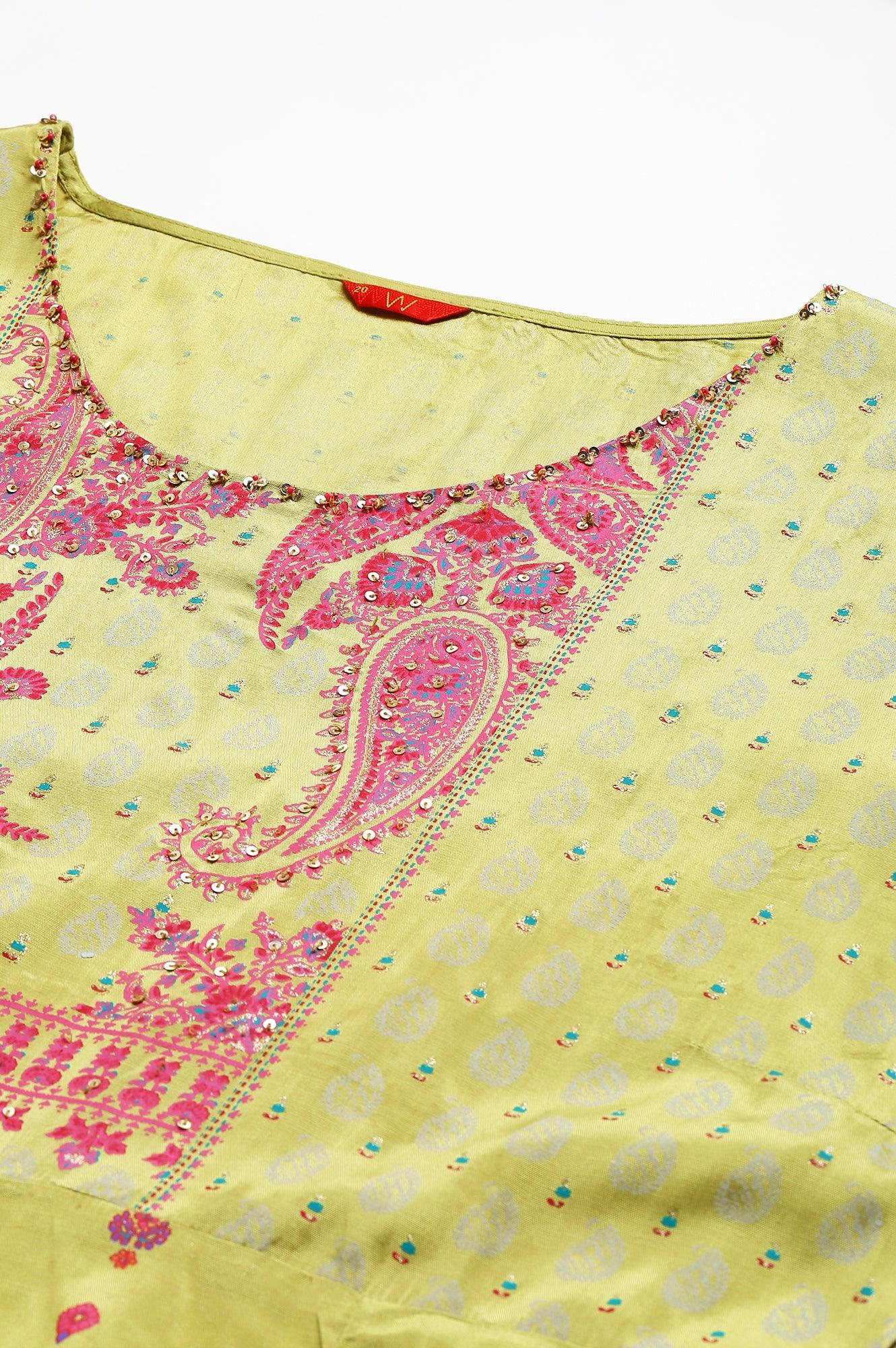 Green Floral Printed And Embellished Festive Plus Size kurta - wforwoman