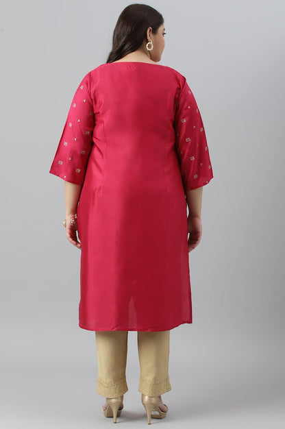 Plus Size Dark Pink Glitter Placement Print kurta - wforwoman