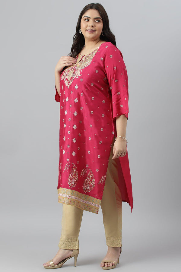 Plus Size Dark Pink Glitter Placement Print kurta