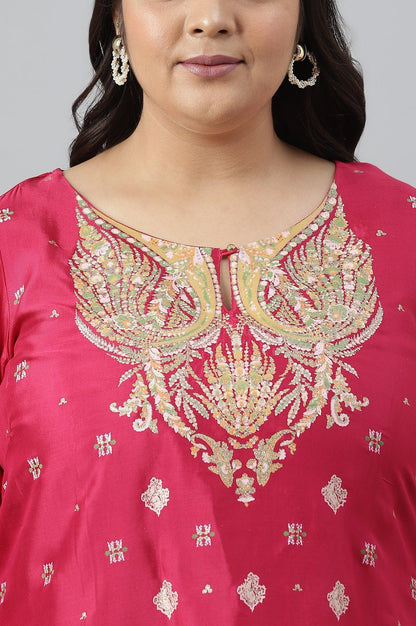 Plus Size Dark Pink Glitter Placement Print kurta - wforwoman