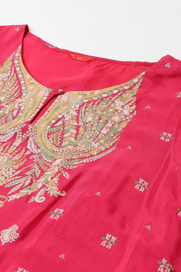 Plus Size Dark Pink Glitter Placement Print kurta