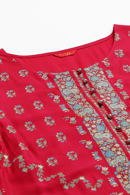 Pink Placement Print Rayon kurta - wforwoman