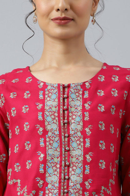 Pink Placement Print Rayon kurta - wforwoman