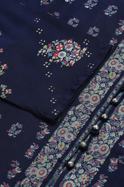 Dark Blue Placement Print Rayon kurta - wforwoman