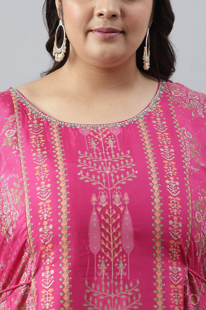 Plus Size Pink Flared Paisley Print kurta - wforwoman