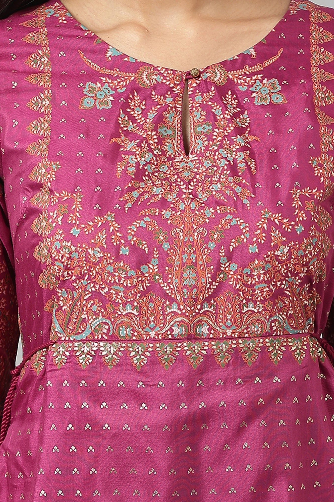 Grape Purple Glitter Floral Embellished Shantung A-Line Duo Dress