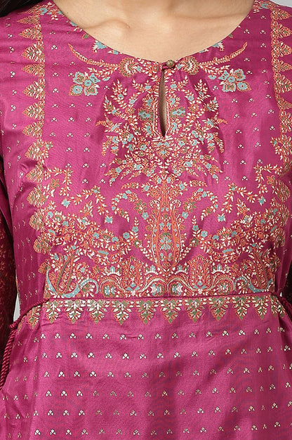 Grape Purple Glitter Floral Embellished Shantung A-Line Duo Dress