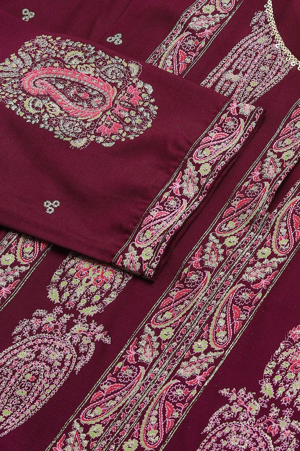 Purple Paisley Print kurta With Sequin Highlighting