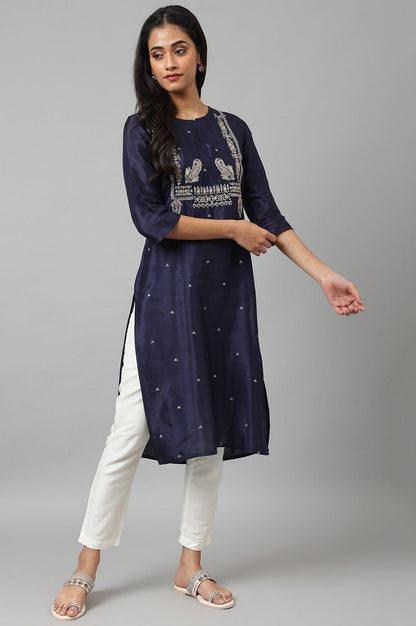 Blue Shatung Festive kurta With Embroidery - wforwoman
