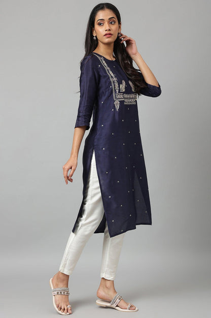 Blue Shatung Festive kurta With Embroidery - wforwoman