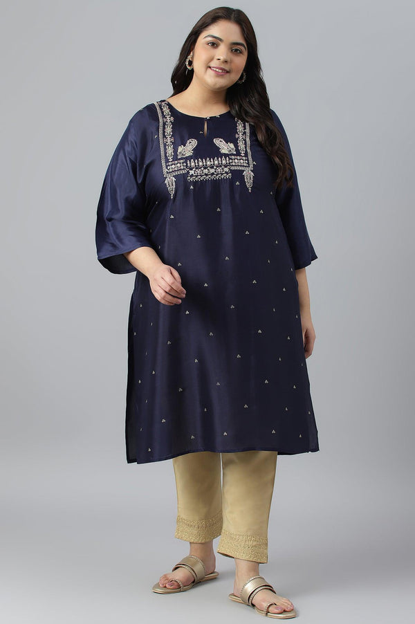Blue Shatung Festive Plus Size kurta With Embroidery