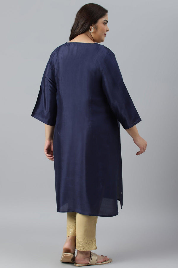 Blue Shatung Festive Plus Size kurta With Embroidery