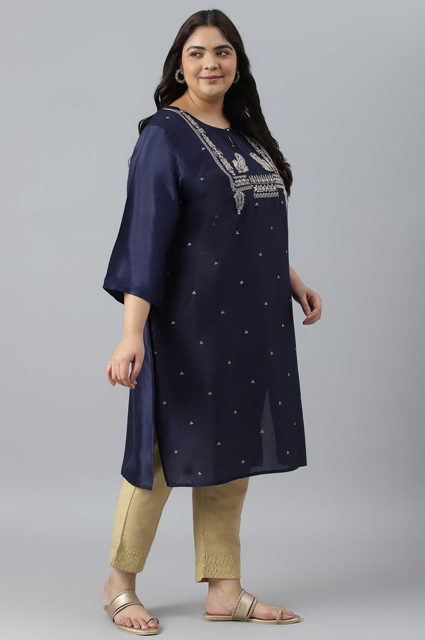 Blue Shatung Festive Plus Size kurta With Embroidery