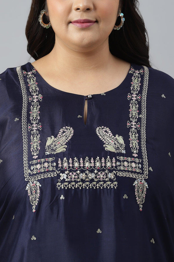 Blue Shatung Festive Plus Size kurta With Embroidery