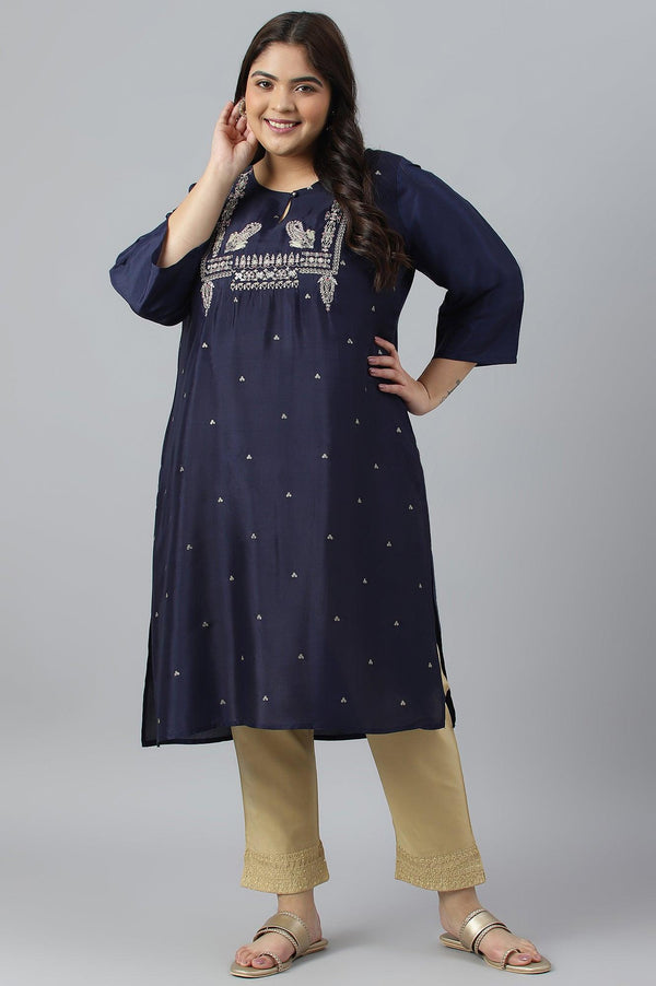 Blue Shatung Festive Plus Size kurta With Embroidery