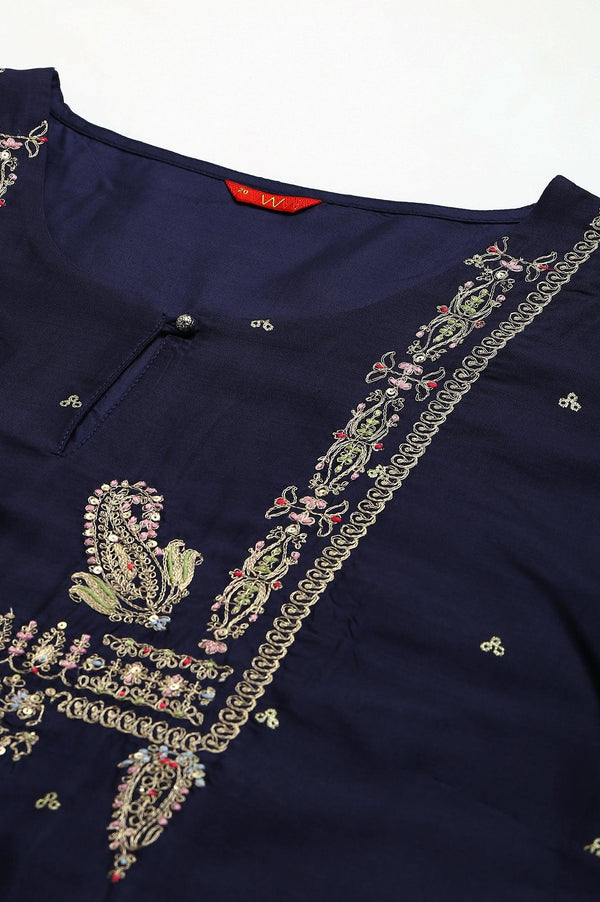 Blue Shatung Festive Plus Size kurta With Embroidery