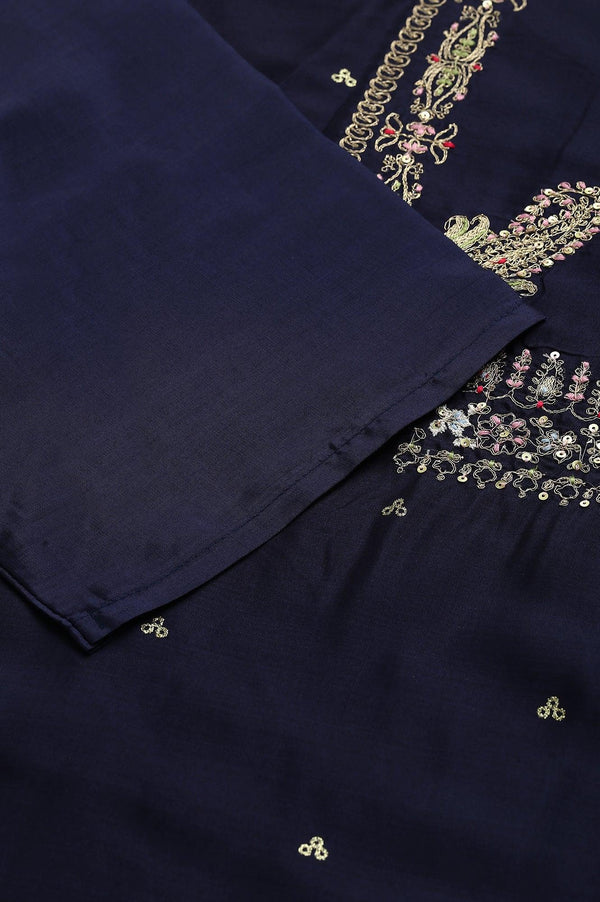Blue Shatung Festive Plus Size kurta With Embroidery