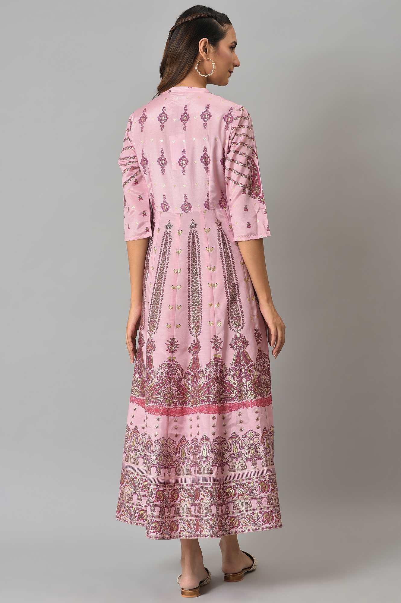 Cameo Pink Floral Printed Festive Dress - wforwoman