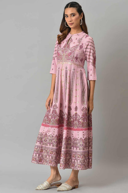 Cameo Pink Floral Printed Festive Dress - wforwoman
