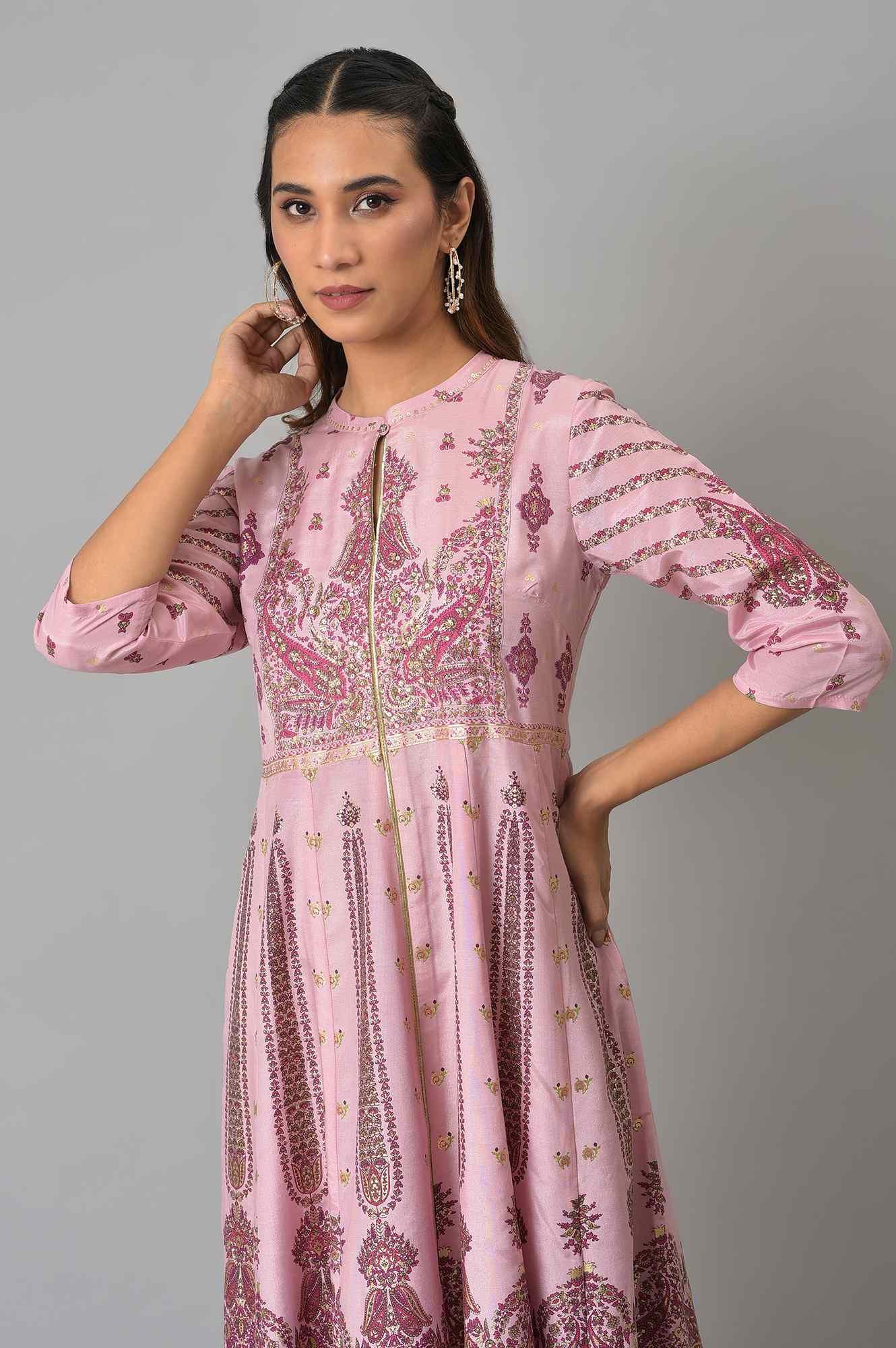 Cameo Pink Floral Printed Festive Dress - wforwoman