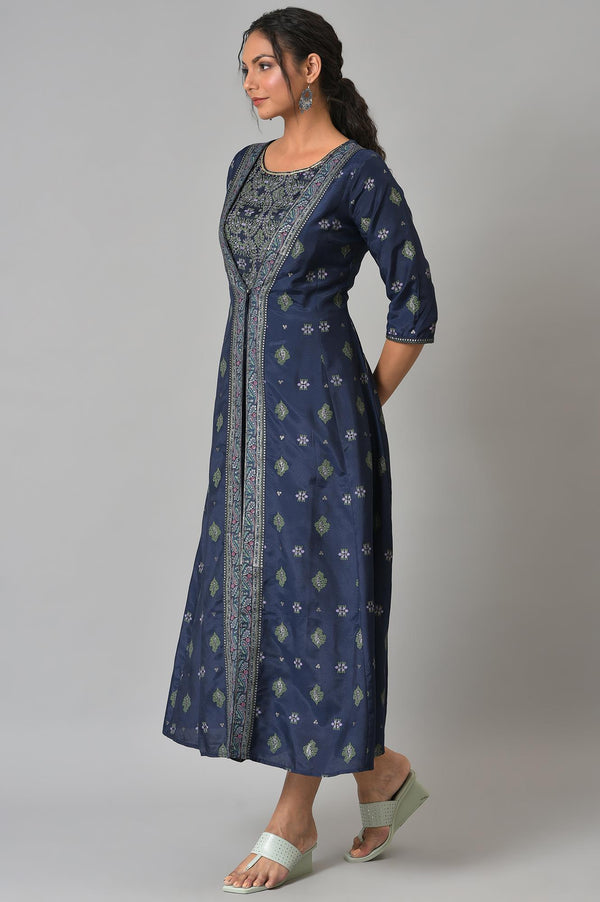 Navy Bue Mock Layered Kimono Jumpsuit